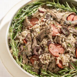 Arroz de pato com linguiça portuguesa e azeitonas pretas 1kg