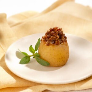 Mini baked potato com requeijão e crispy de pancetta