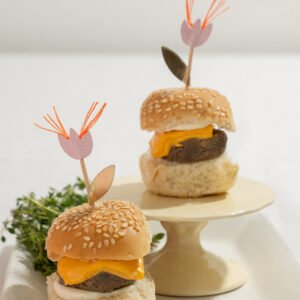 Mini cheeseburguer com cheddar e maionese artesanal