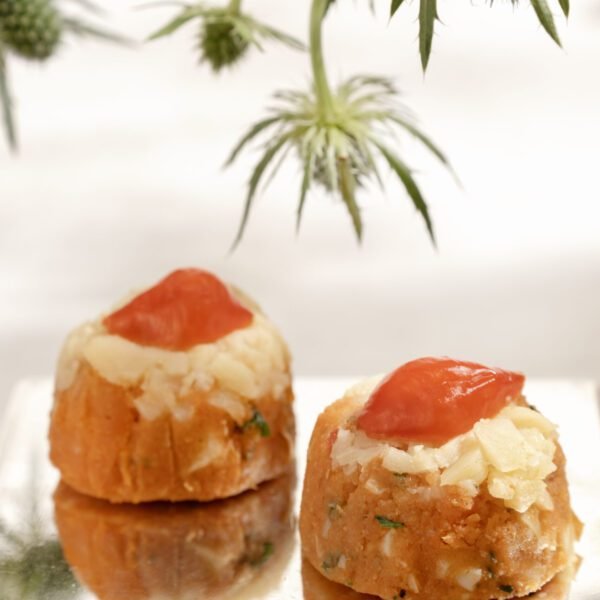 Mini cuscuz de pupunha e pimenta biquinho (vegan)