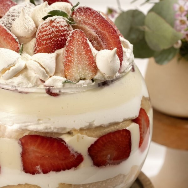 Trifle de leite ninho e morangos